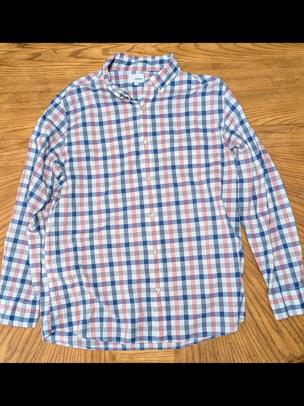Men's Check Cotton Button-Down Shirt in Blue and Pink Kohl's Sonoma